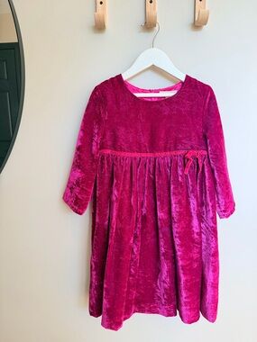 Mini Boden Girls Velvet Dress - Fuchsia Pink